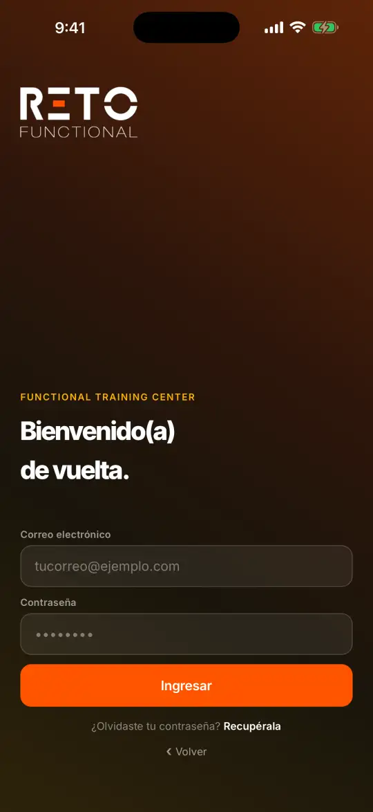 Formulario con Correo electrónico, Contraseña y el botón Ingresar