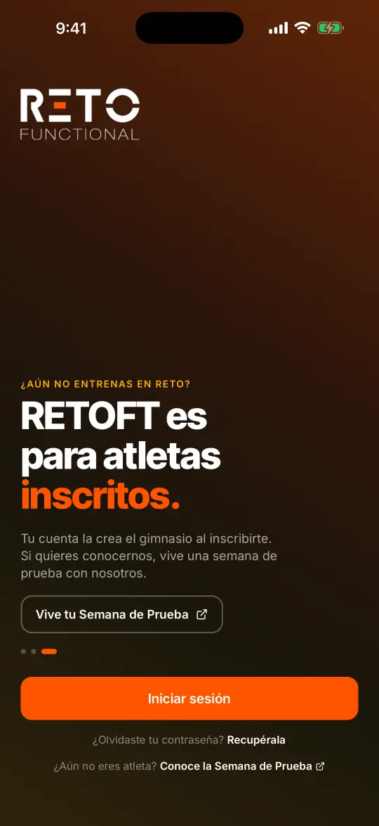 Pantalla de bienvenida de RETOFT con el botón Iniciar sesión